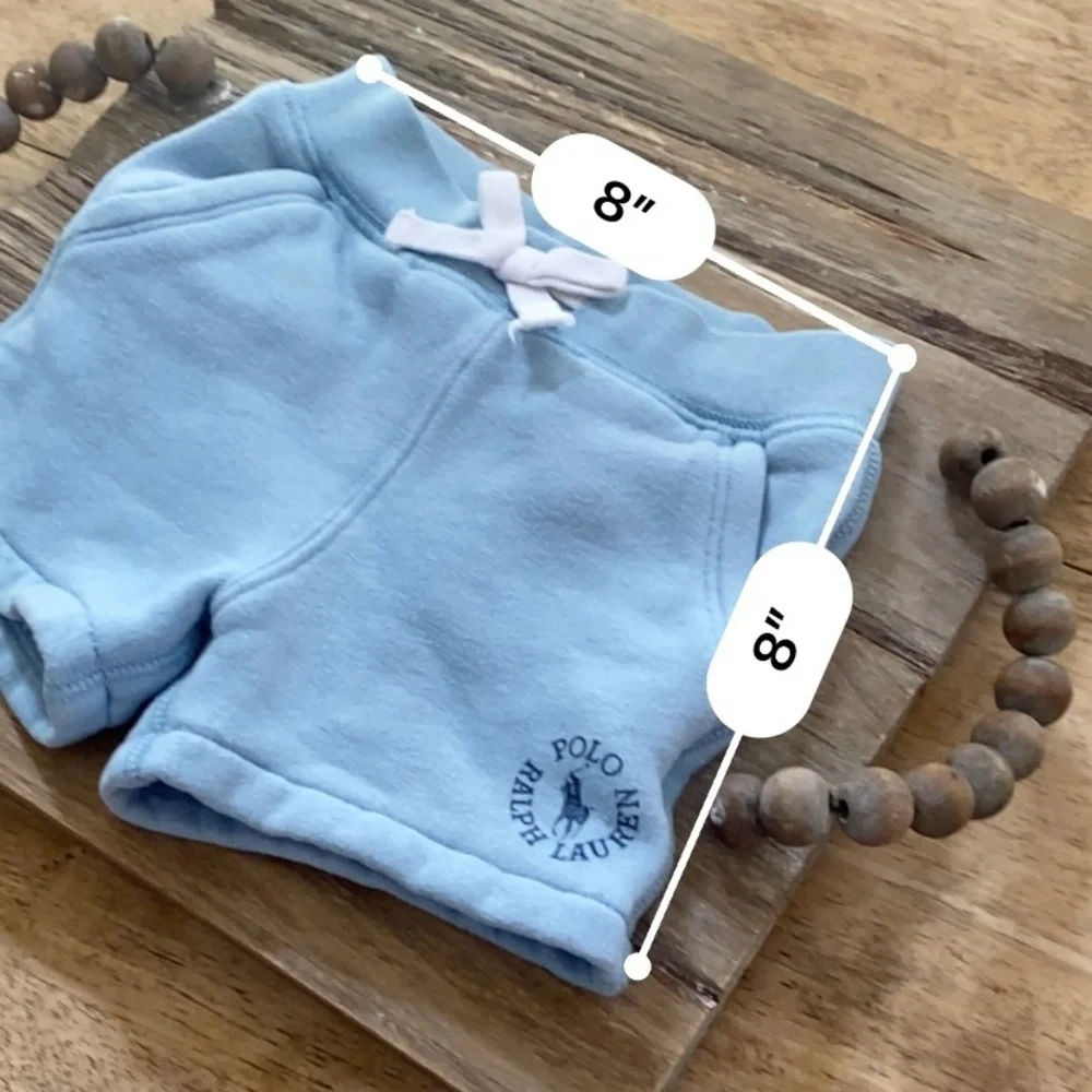 Ralph Lauren Infant Sz 6 Months Powder Blue Pull On Cotton‎ Blend Logo Shorts